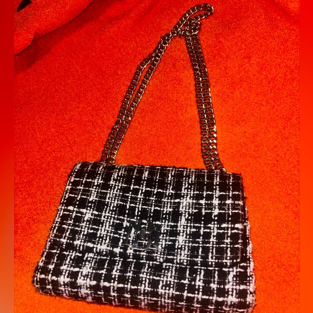 NBM Chic Black and White Tweed Chain Bag